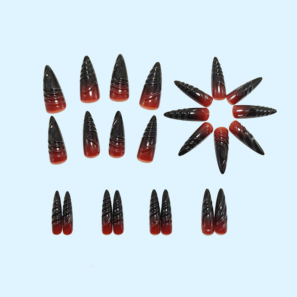 Acrylic Nail Set with Elegant Tips and Black-Red Gradient Color Stornfield