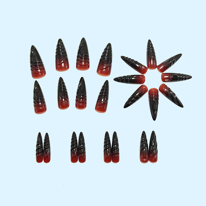 Acrylic Nail Set with Elegant Tips and Black-Red Gradient Color Stornfield