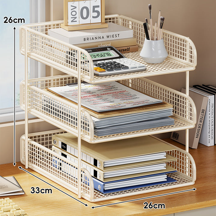 Compact Two-Tier Metal Mesh Desk Letter Tray & File Organizer