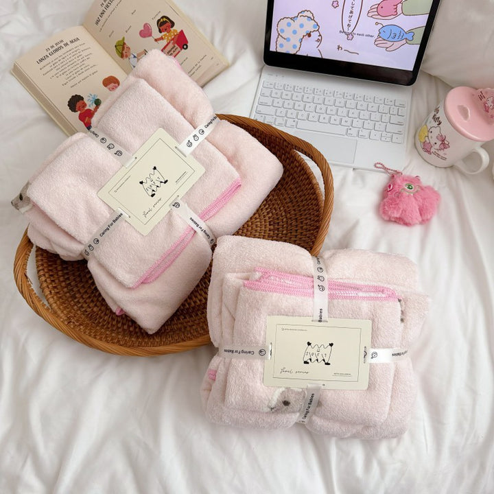 Plush Cotton Bath Towel Set with Cute Cloud Embroidery