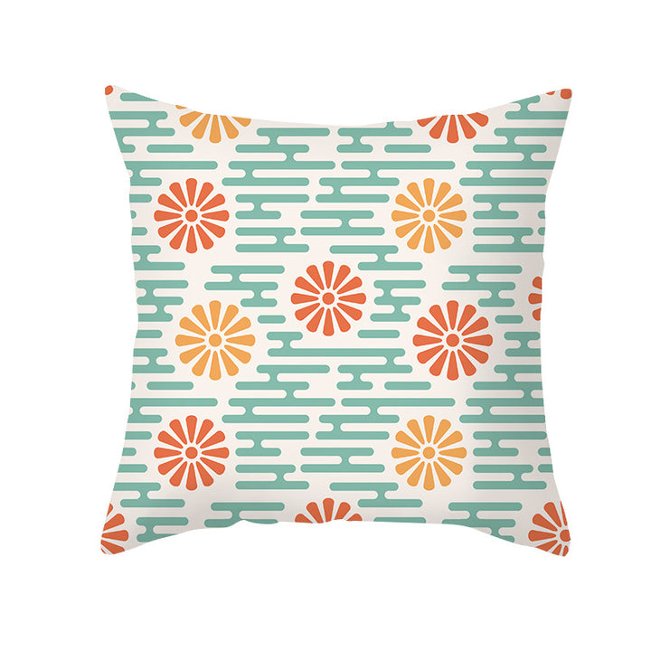 Floral Printed Cotton-Linen Throw Pillow with Removable Cover