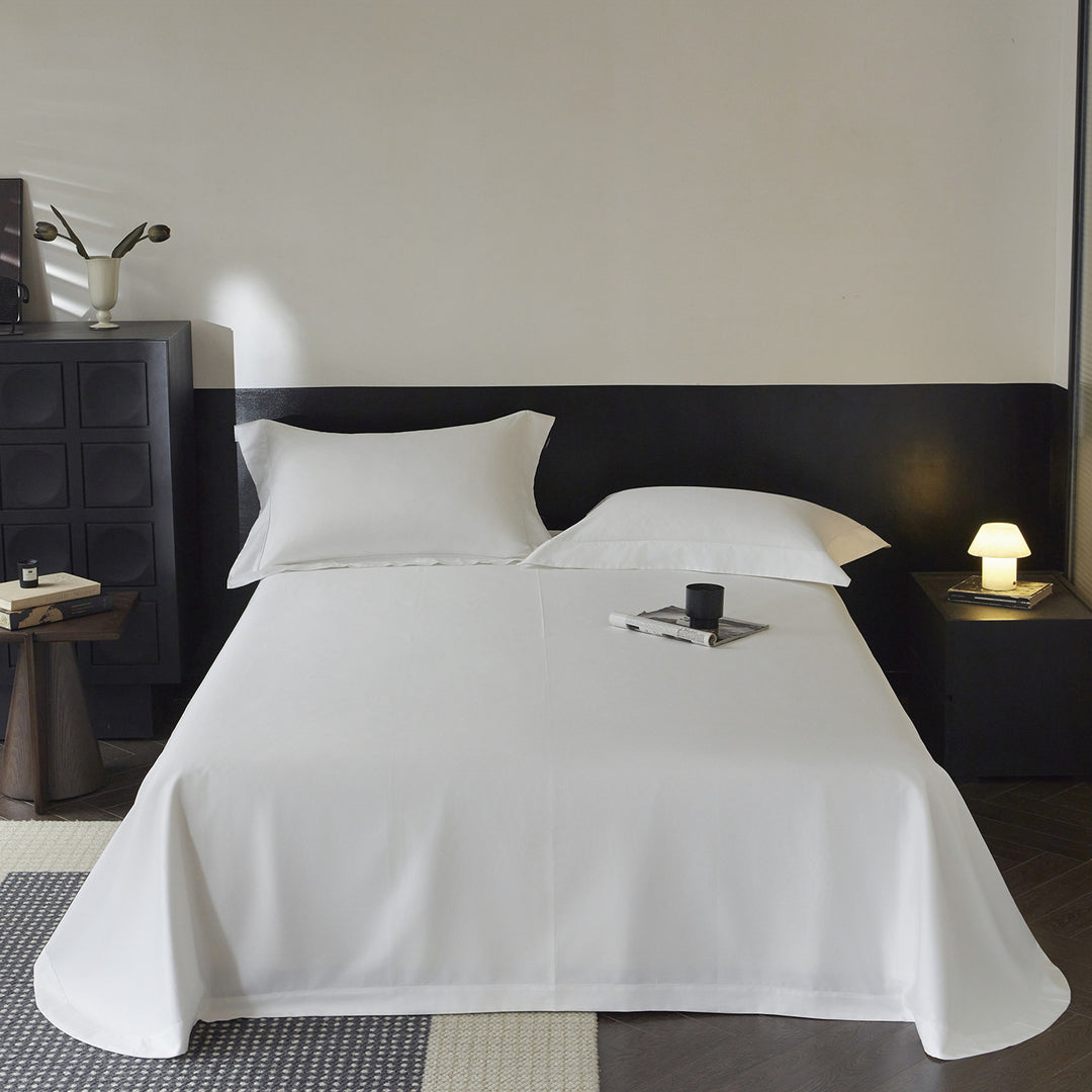 Hotel-Style Long-Staple Cotton Percale Bed Sheet Set with Deep-Pocket Fitted Sheet and Oxford Pillowcases