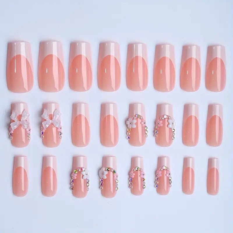 Artificial nails with elegant 3D bows and glitter accents Stornfield