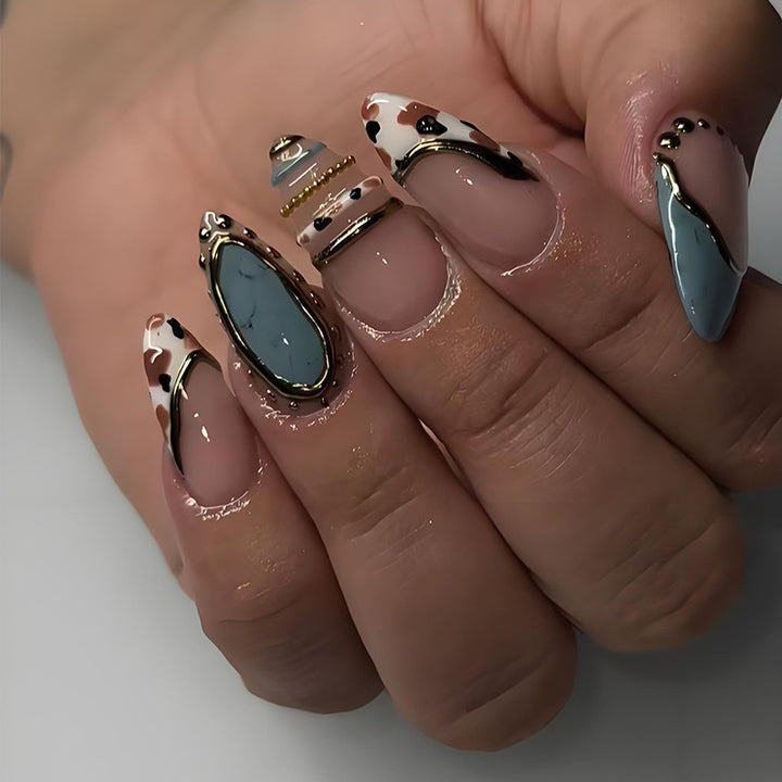 Artificial nail set with luxurious decorative elements and elegant designs Stornfield