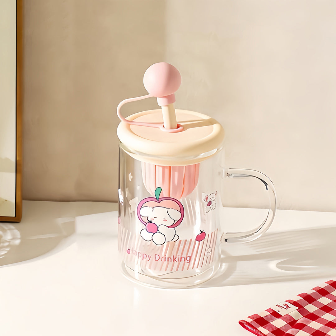 Ladies drinking glass with creative silicone lid and integrated straw Stornfield