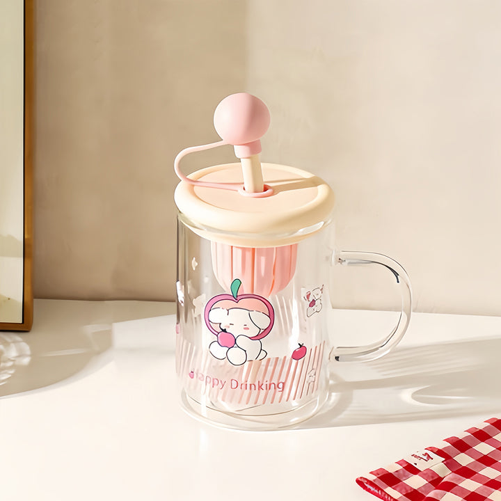 Ladies drinking glass with creative silicone lid and integrated straw Stornfield