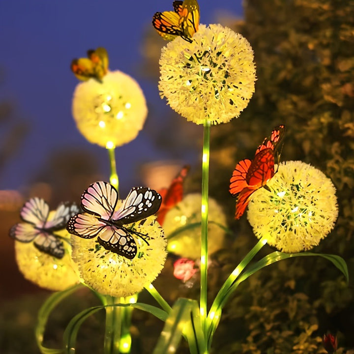 Decorative Solar LED Garden Dandelion Stake Lights With Butterfly Accents Stornfield