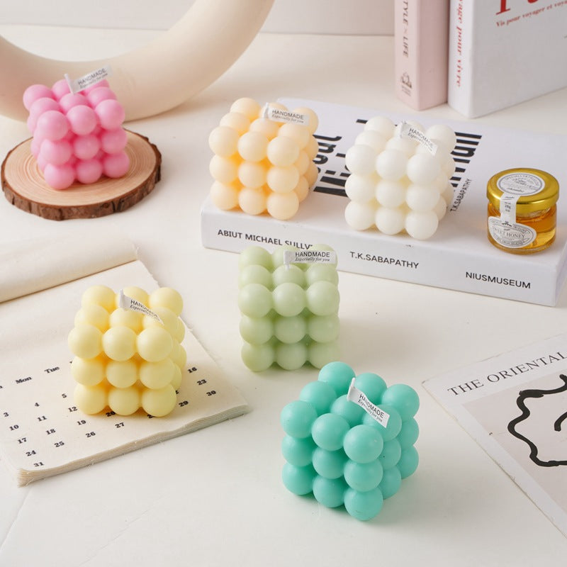 Handcrafted Sphere-Cluster Cube Soy Wax Candle Centerpiece