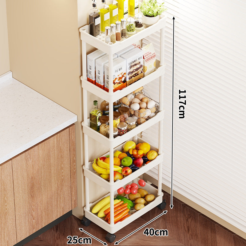 5-Tier Rolling Kitchen Storage Cart with Deep Plastic Baskets and Locking Casters