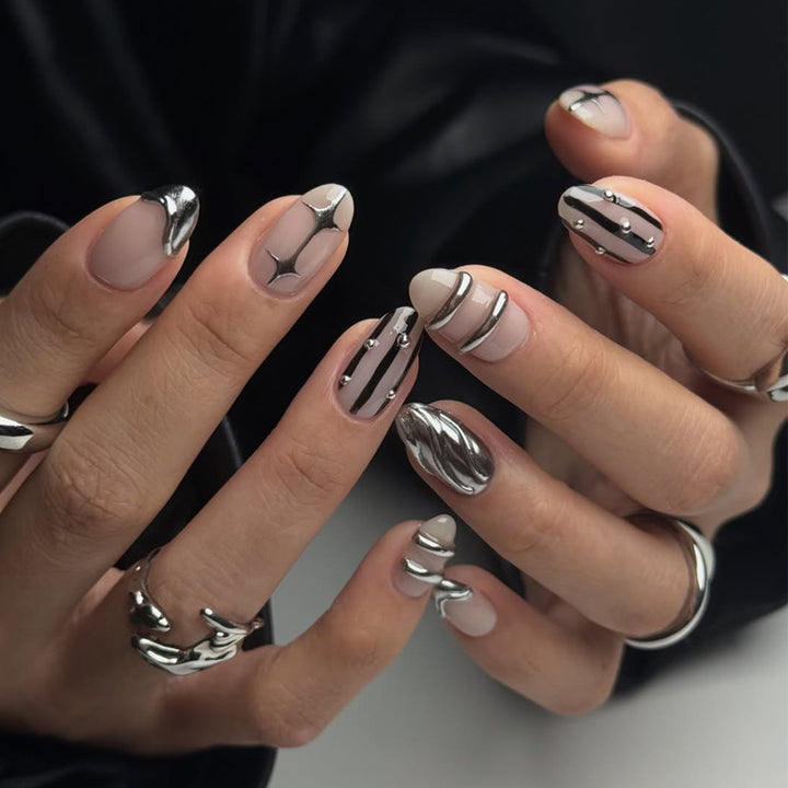 Artistic Metallic Embellished Press-On Nails Stornfield