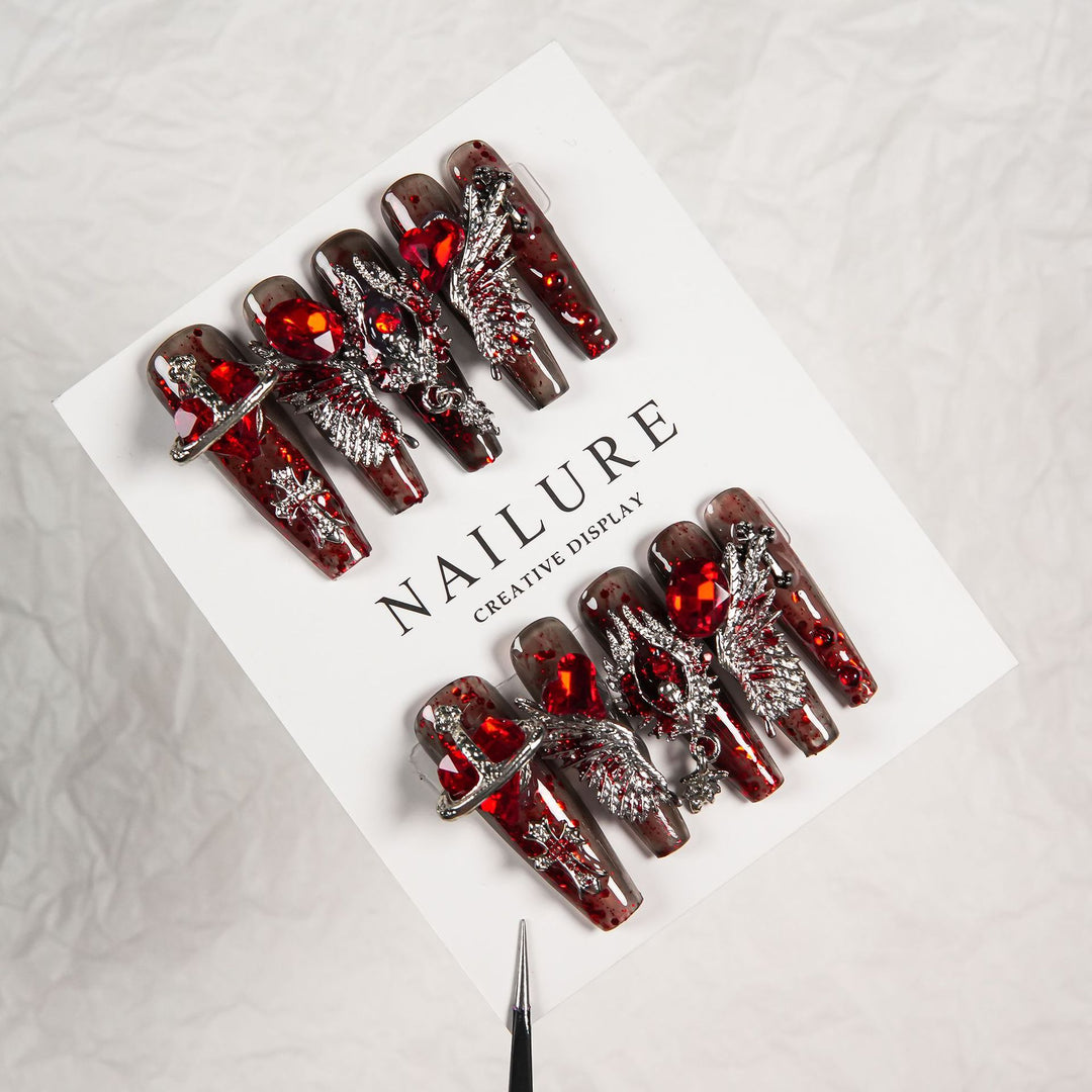 Artistic Nail Art Extensions with Glitzy Silver Accents