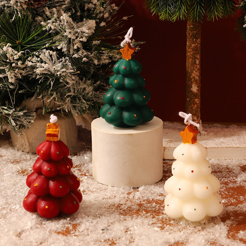 Hand-Poured Christmas Tree Hanging Decorative Wax Candle with Star Top