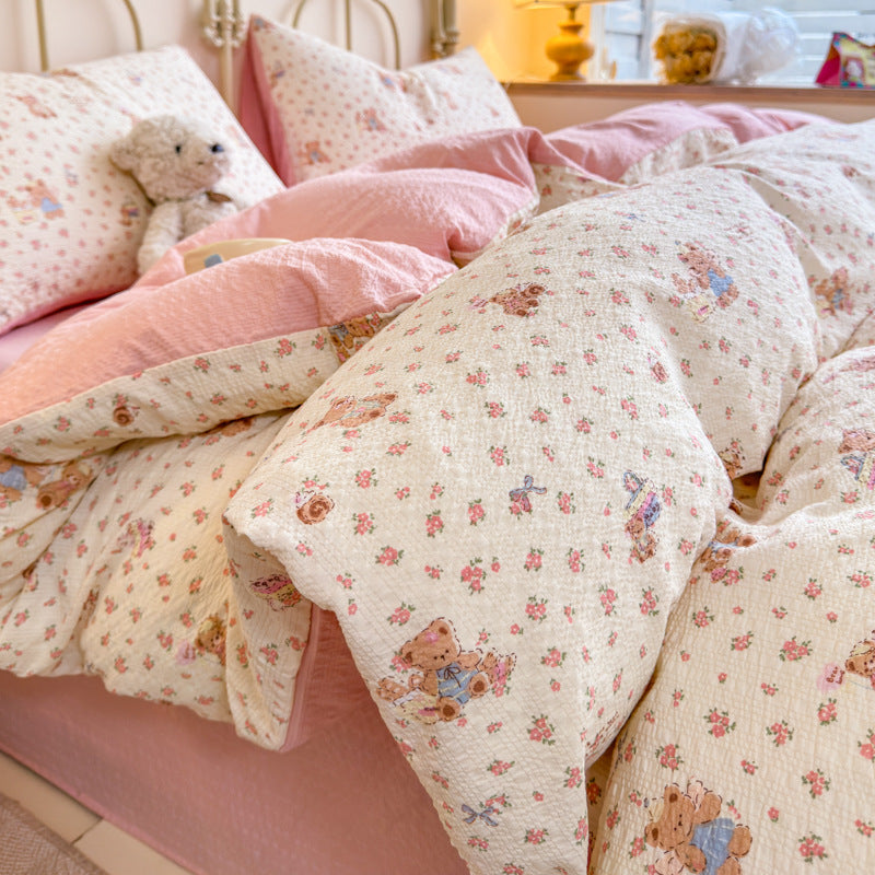 Children's Playful Cartoon Animal Print Bedding Set