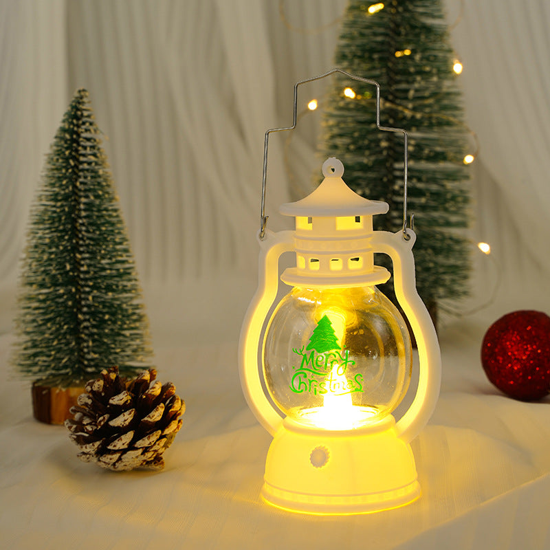 Decorative LED Christmas Lantern Nightlight with Glass Globe Merry Christmas Inscription and Metal Carry Handle