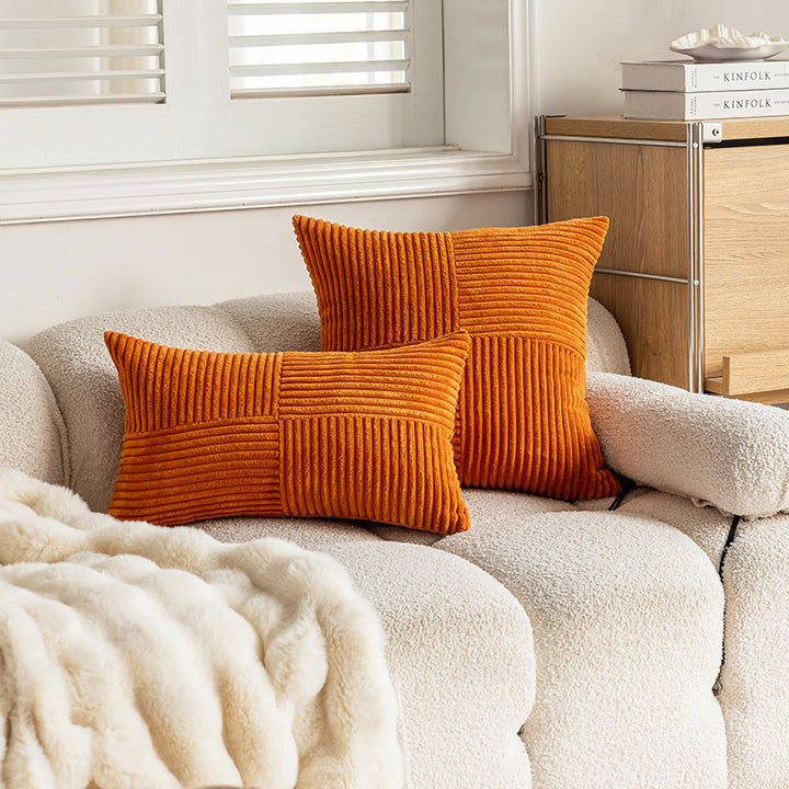 Ribbed Corduroy Velvet Lumbar and Square Cushion Set