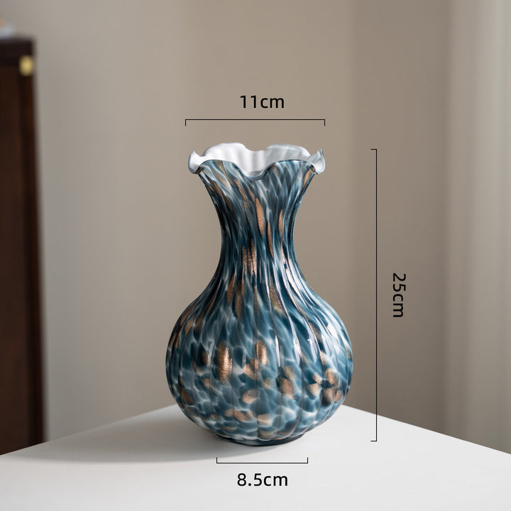 Handblown Sculptural Rippled Bulb Vase with Ruffled Neck Stornfield