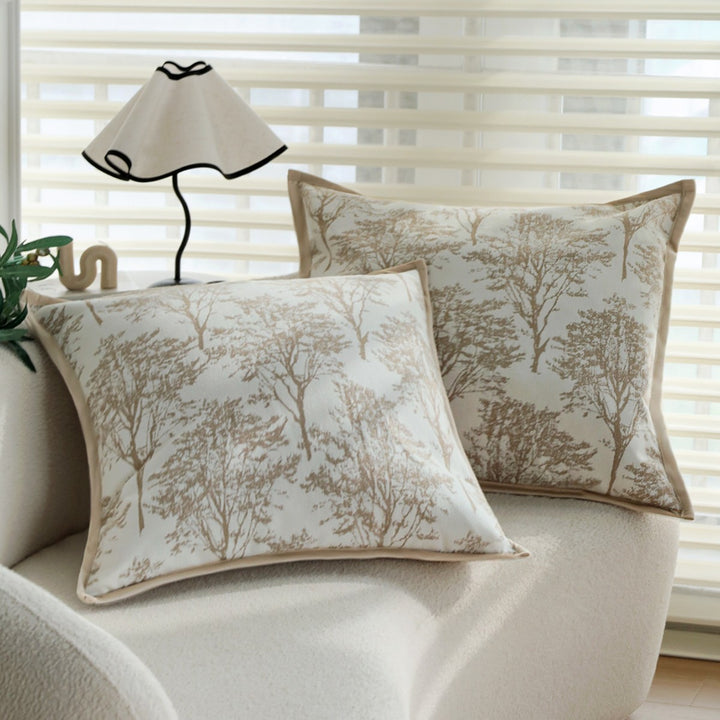 Decorative pillow with botanical tree design