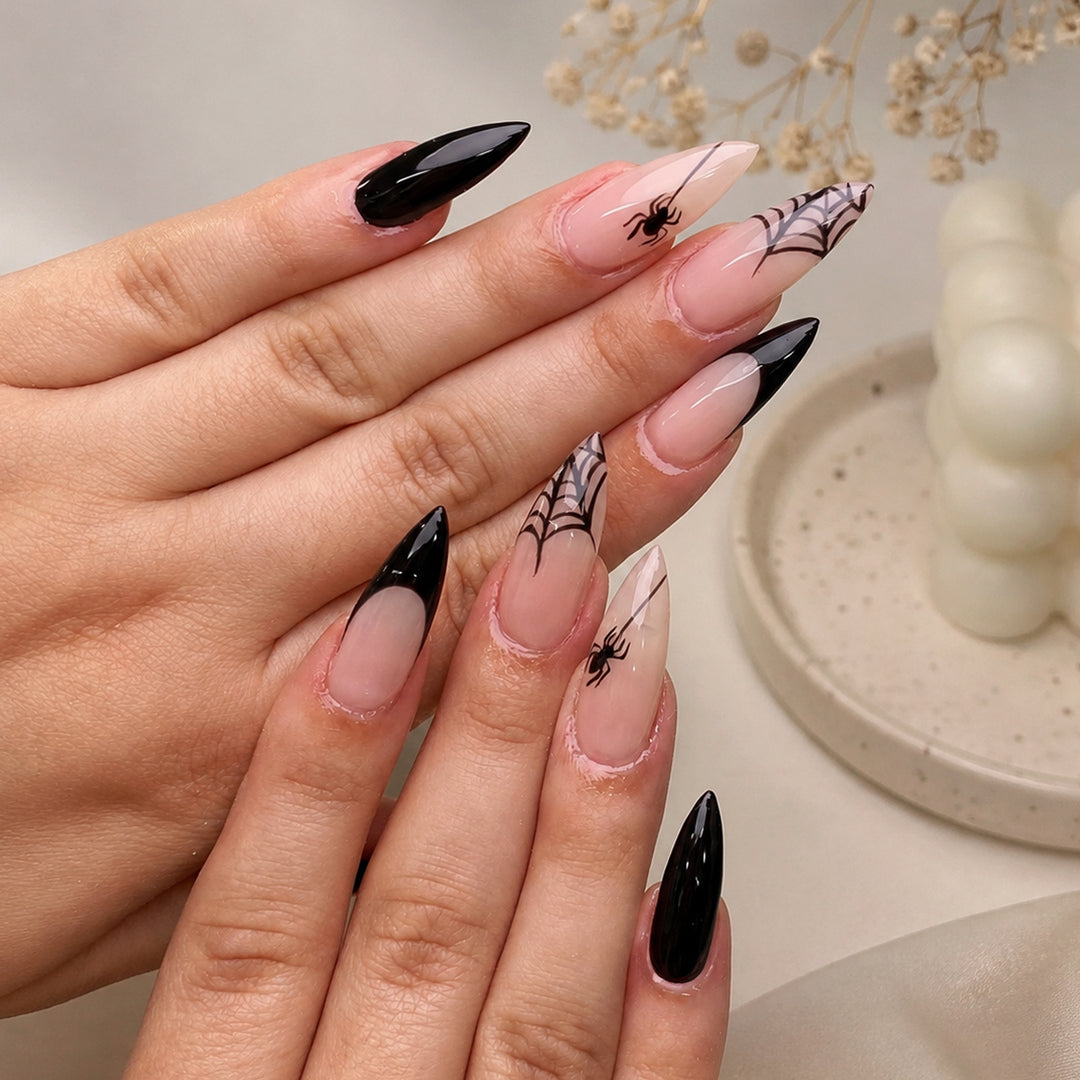Creative nail art set with spider and spider web design Stornfield