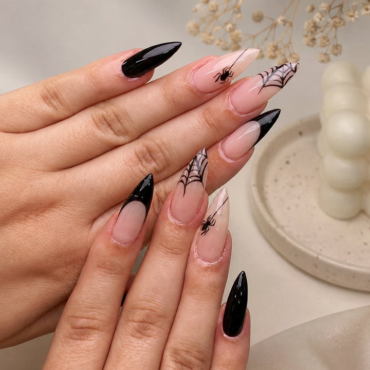 Creative nail art set with spider and spider web design Stornfield