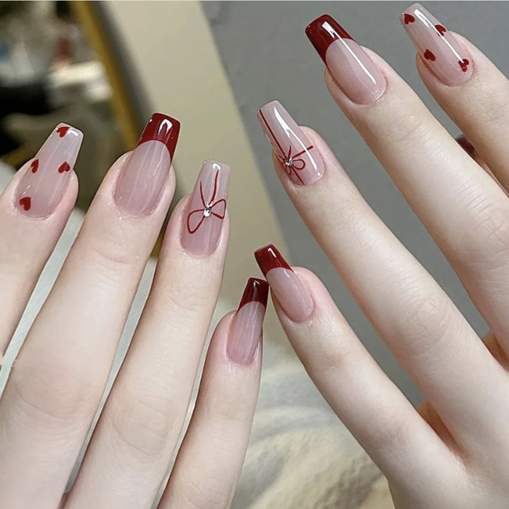 Decorative Heart-Embellished Press-On Nails Stornfield