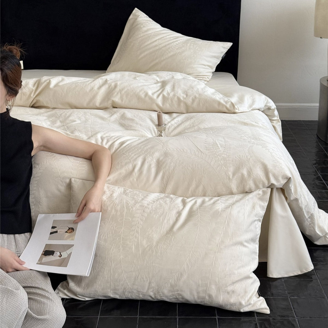 Jacquard Botanical Cotton-Sateen Duvet Cover Set with Hidden Closure