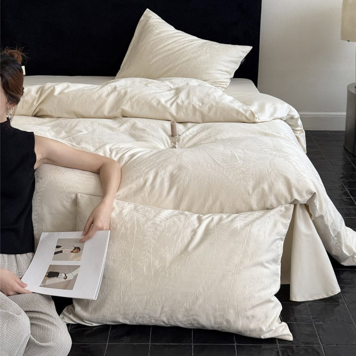Jacquard Botanical Cotton-Sateen Duvet Cover Set with Hidden Closure