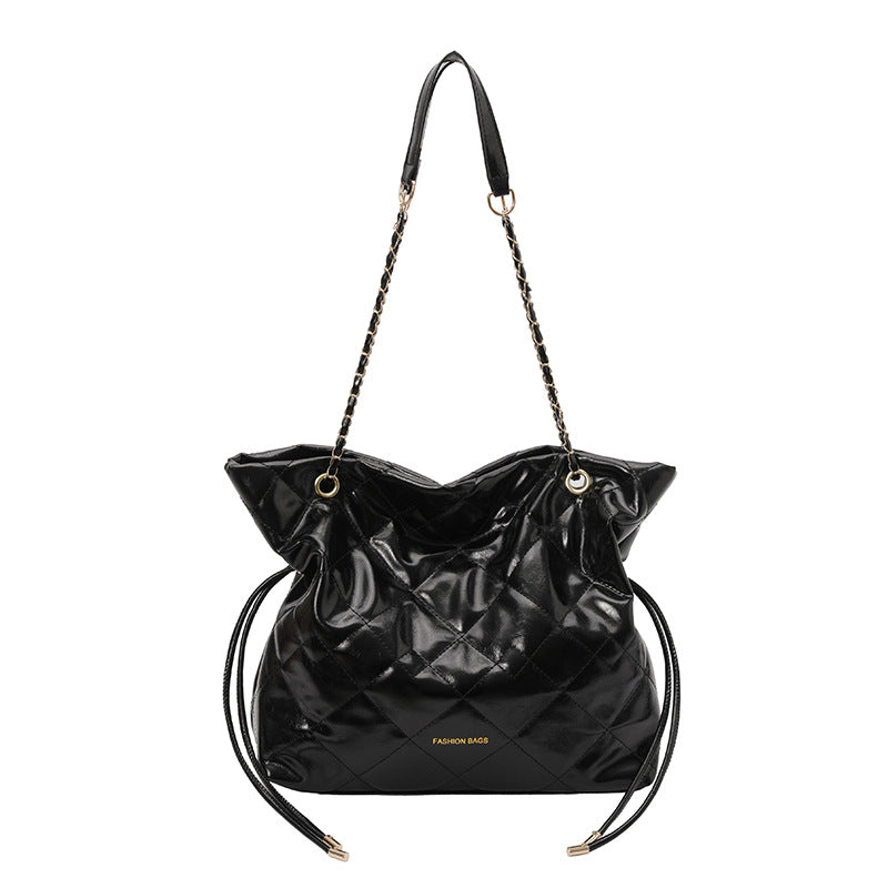 Quilted Patent Leather Slouchy Tote Bag