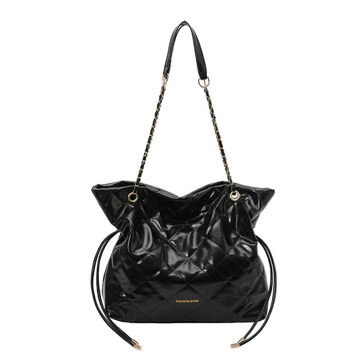 Quilted Patent Leather Slouchy Tote Bag