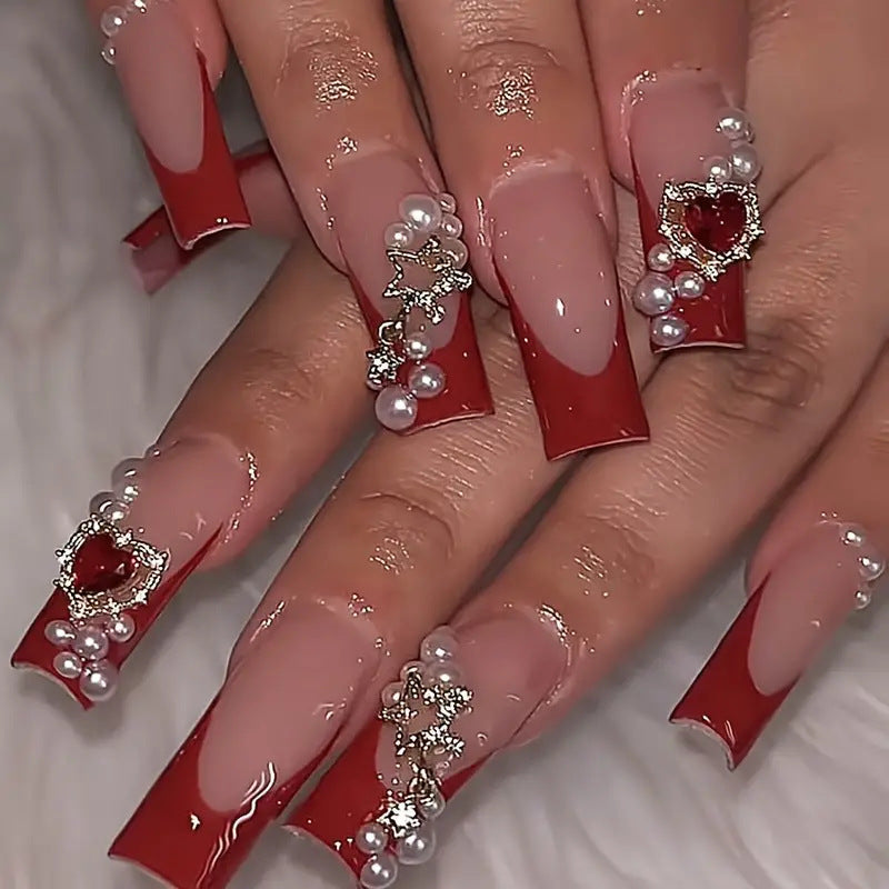 Artistic Press-On Nail Extensions with Decorative Elements Stornfield