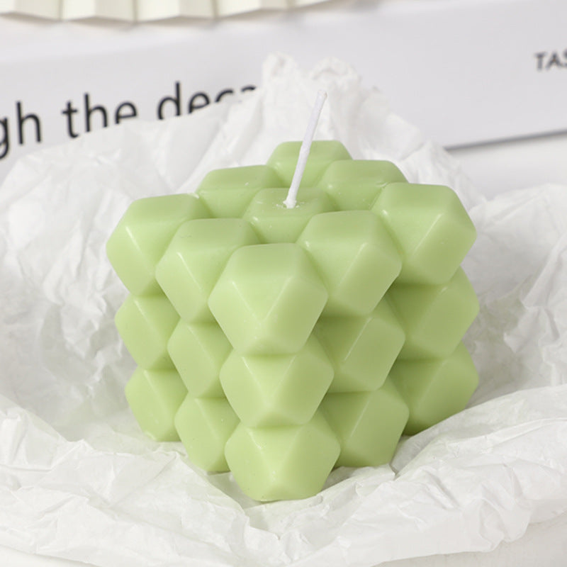 Geometric Honeycomb Cube Sculptural Soy Candle