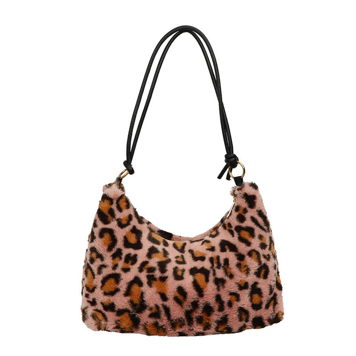 Plush Leopard Print Shoulder Bag