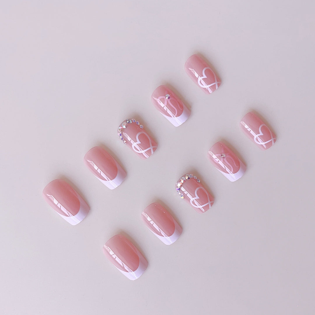 Elegant Nail Art Set with Heart Designs and Rhinestone Details Stornfield