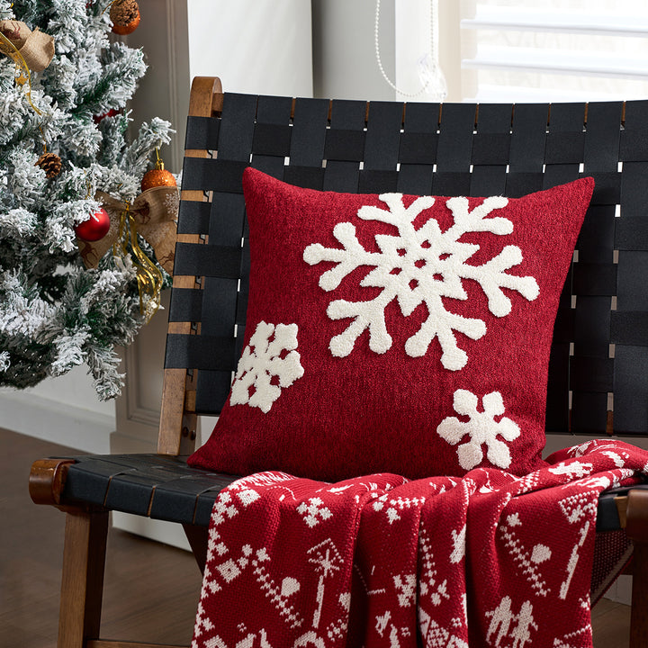 Holiday Plaid Snowflake Appliqué Throw Pillow