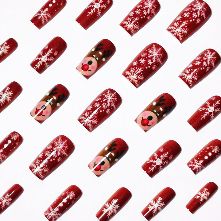 Artificial nails with festive reindeer and snowflake design Stornfield