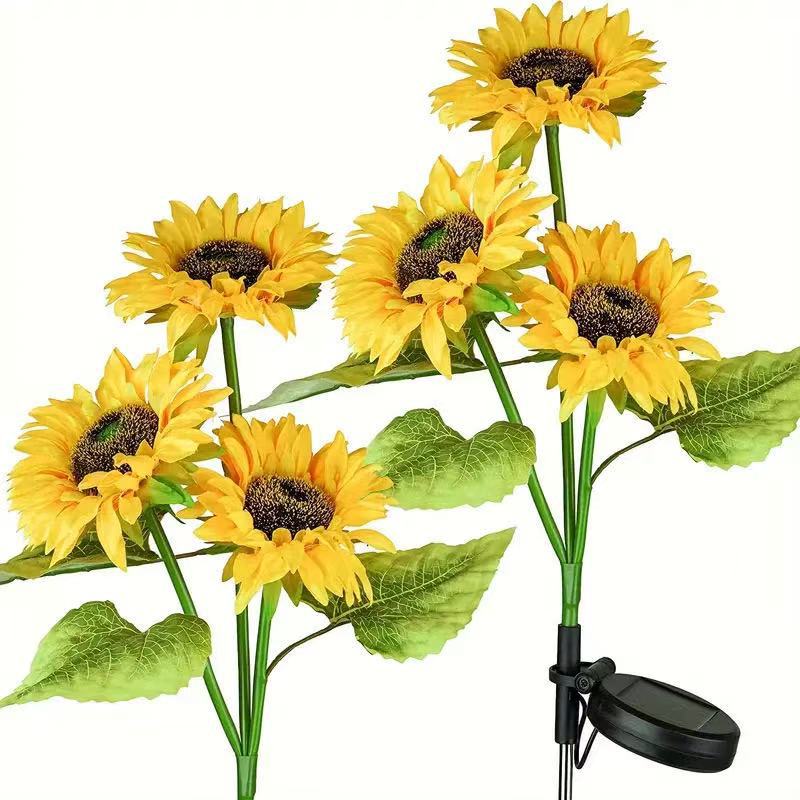 Solar-Powered Decorative Sunflower Garden Stake With Multi-Bloom LED Waterproof Panel Stornfield