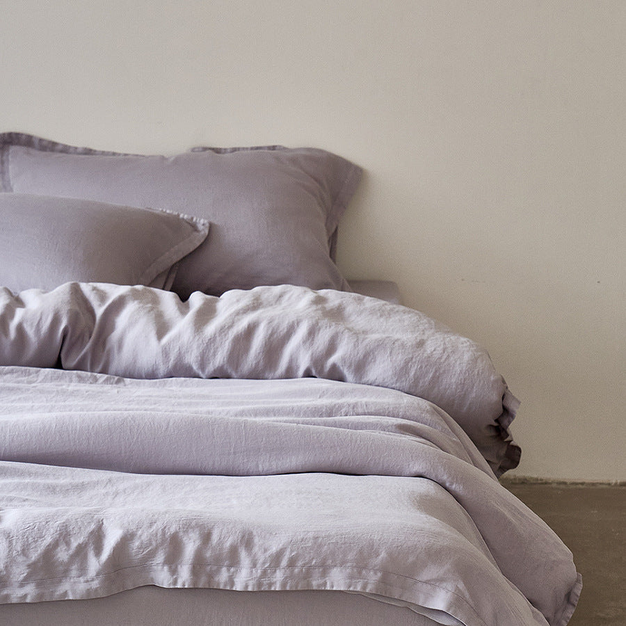 Washed Linen-Cotton Duvet Cover Set with Relaxed Stonewash Texture and Hidden Closure
