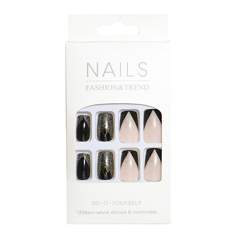 Elegant Press-On Nail Art Set with Geometric Design Stornfield