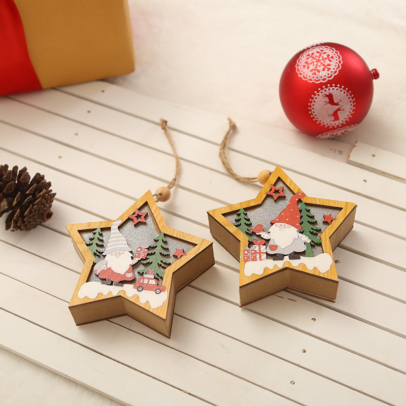 Decorative wooden star with Christmas motif Stornfield
