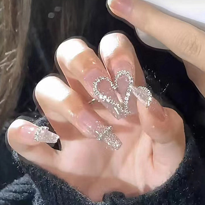 Heart-Shaped Rhinestone Press-On Nail Art Stornfield