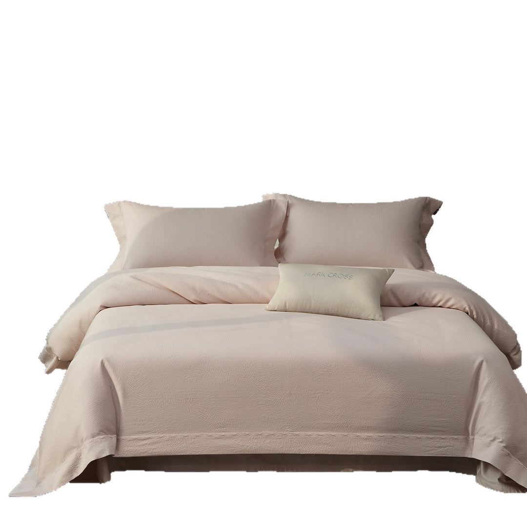 Textured Cotton Sateen Duvet Cover Set with Pillow Shams and Accent Cushion
