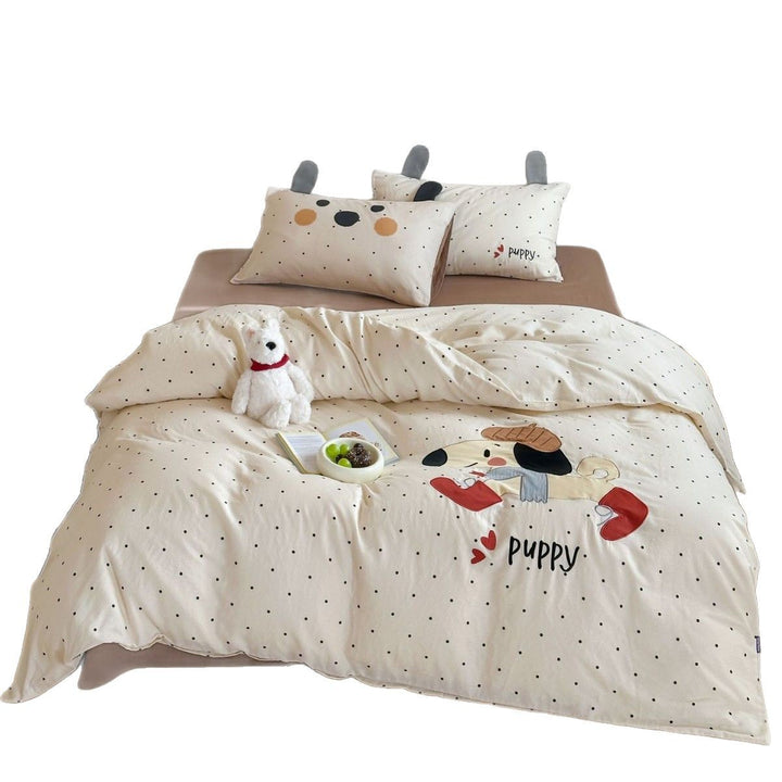 Cute Cartoon Rabbit Duvet Cover Bedding Set with Pillowcases and Ear Accent