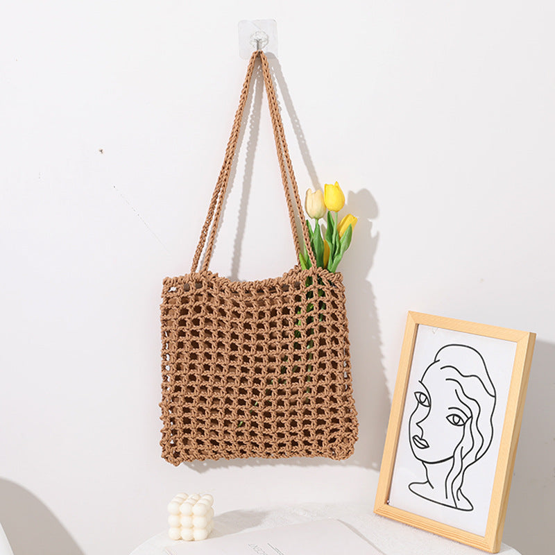 Handmade cotton carrier with decorative net design Stornfield