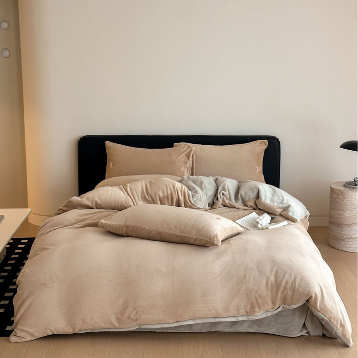 Luxury Plush Reversible Velvet Duvet Cover and Pillowcase Bedding Set