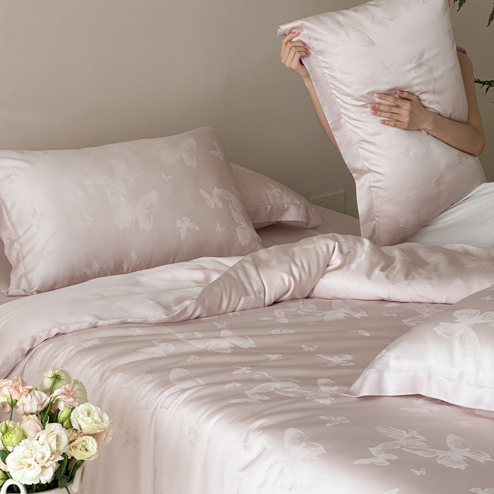 Luxurious silky bedding set with butterfly jacquard