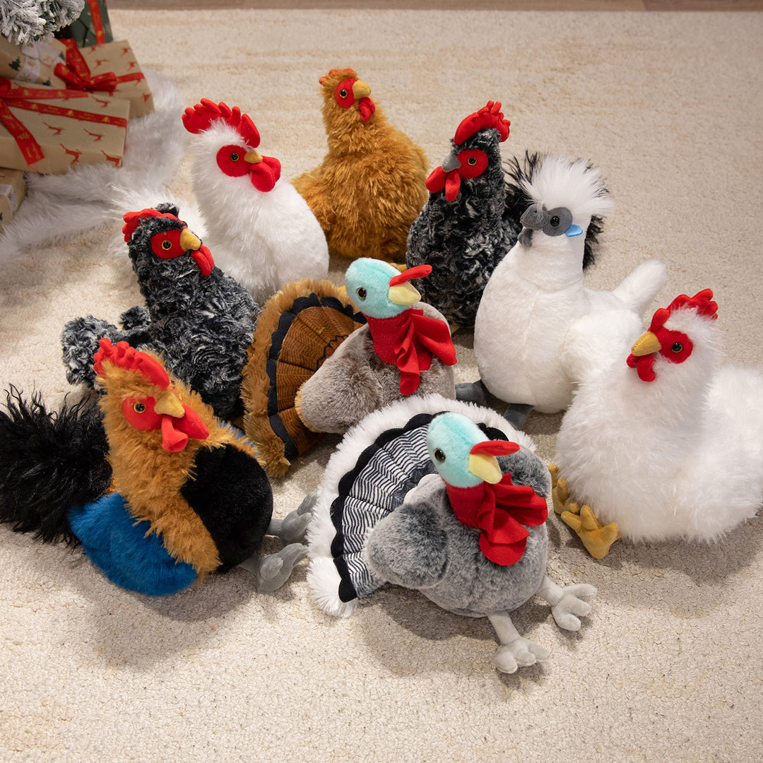 Lifelike Plush Hen Floor Cushion with Fluffy Faux Fur and Embroidered Face Stornfield