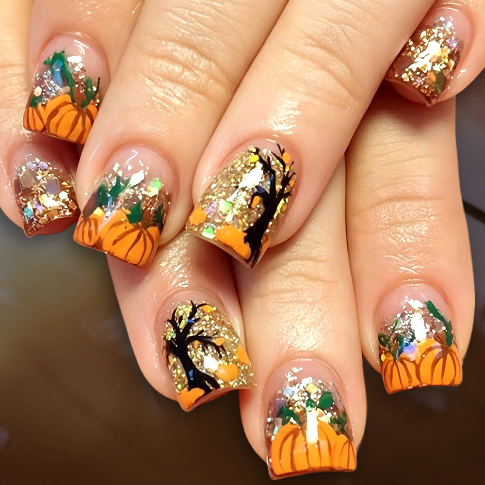 Autumn Pumpkin-Themed Press-On Nails Stornfield