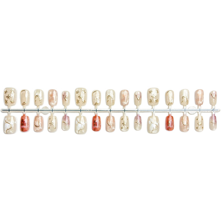 Artistic Glittery Press-On Nail Art Set with Gold Accents
