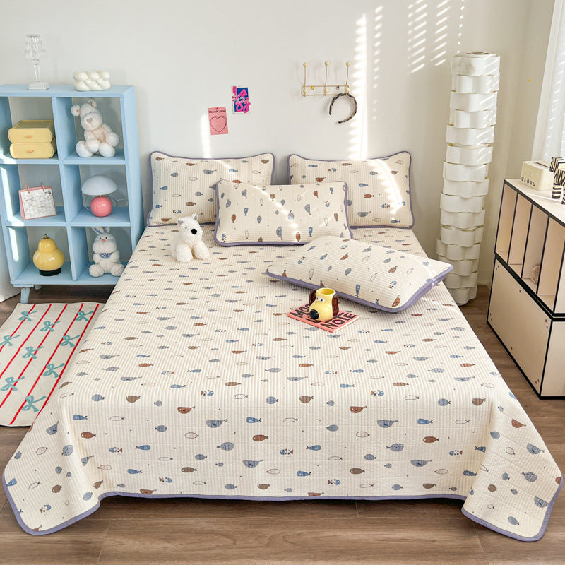 Lightweight Quilted Floral Bedspread Set with Piped Edge and Matching Pillow Shams