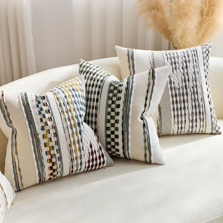 Handloom Textured Striped Square and Lumbar Pillow Covers