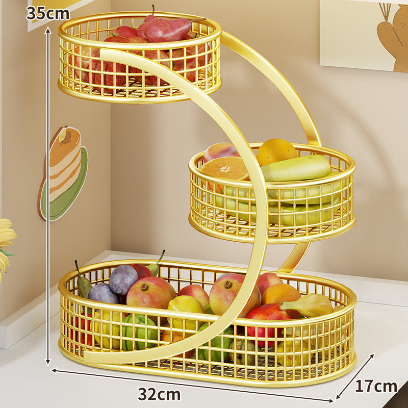 Three-Tier Curved Metal Mesh Countertop Fruit and Produce Storage Stand